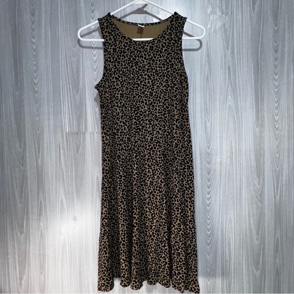 Old Navy Leopard Print Sleeveless Swing Jersey Knit Dress Size M Animal